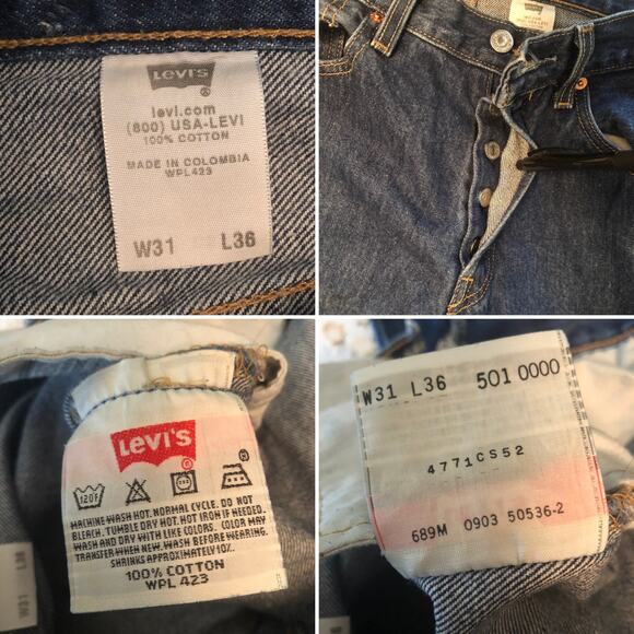 Y2k 2003 Levi's Mens 501 501XX Classic Straight Button Fly Denim Jeans 31x36 - Picture 10 of 11